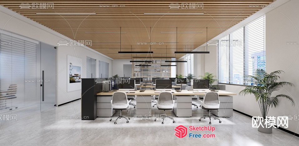 Modern Minimalist Office Space With Natural Wood Accents 3D SketchUp File