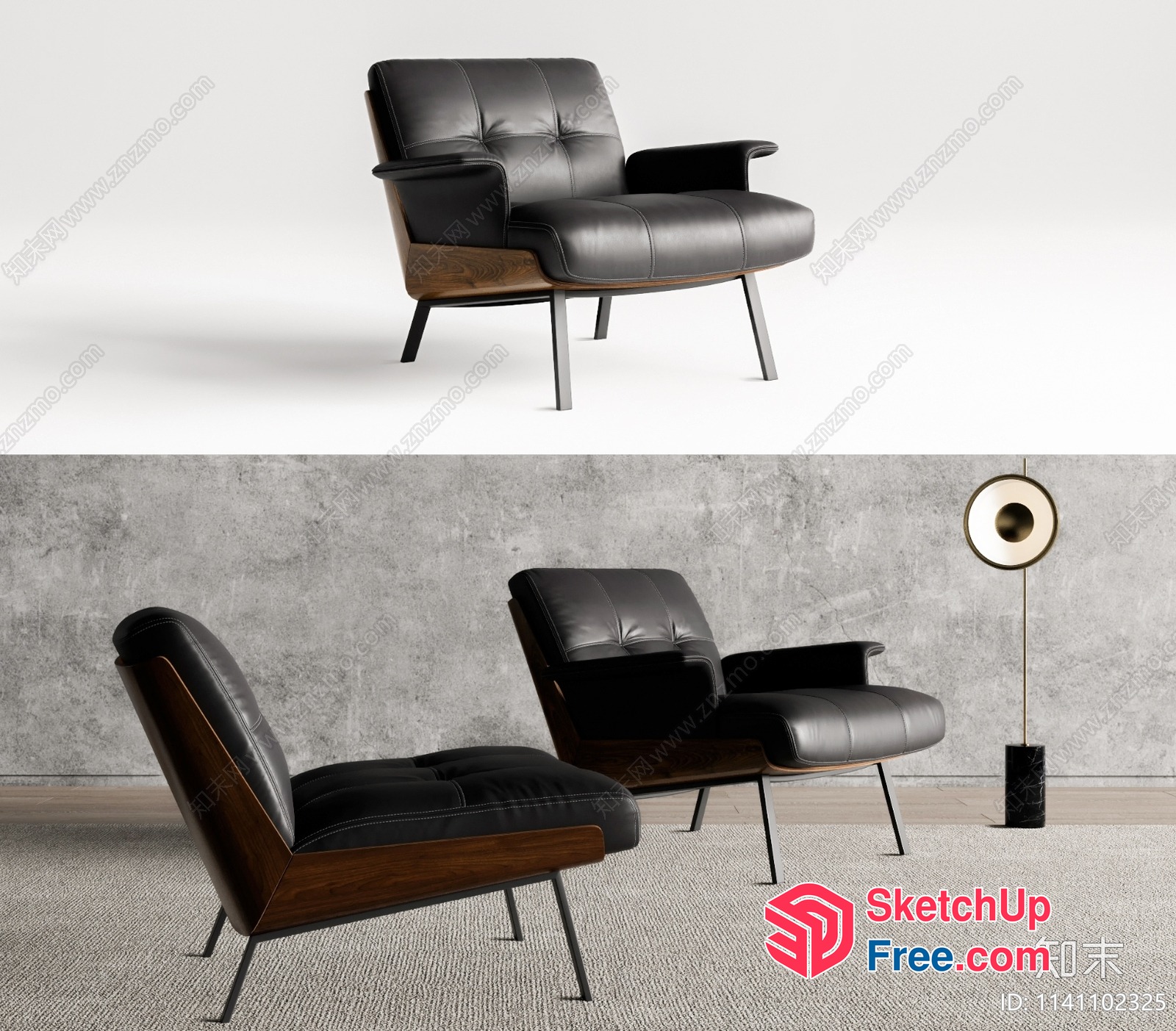 Stylish Modern Leather And Wood Accent Chair 3D SketchUp File