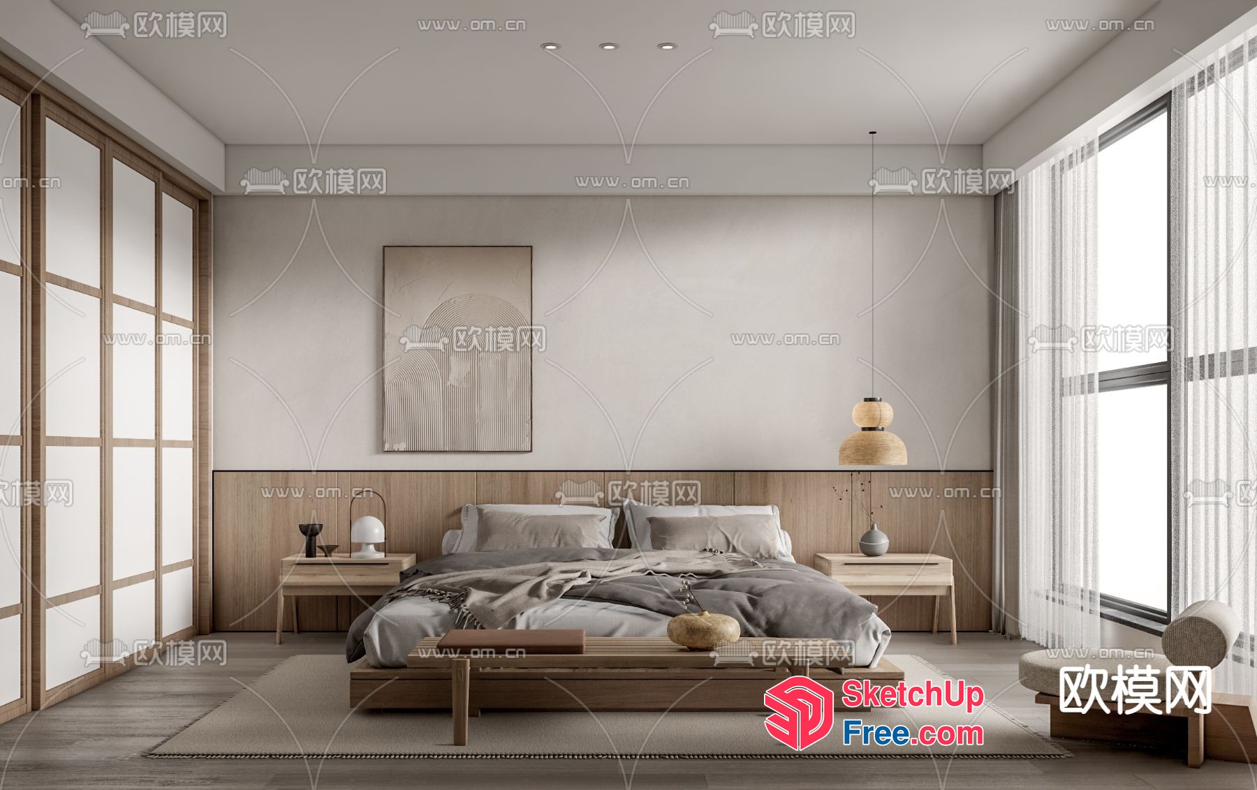 Minimalist Japanese Style Bedroom Interior 3D SketchUp File