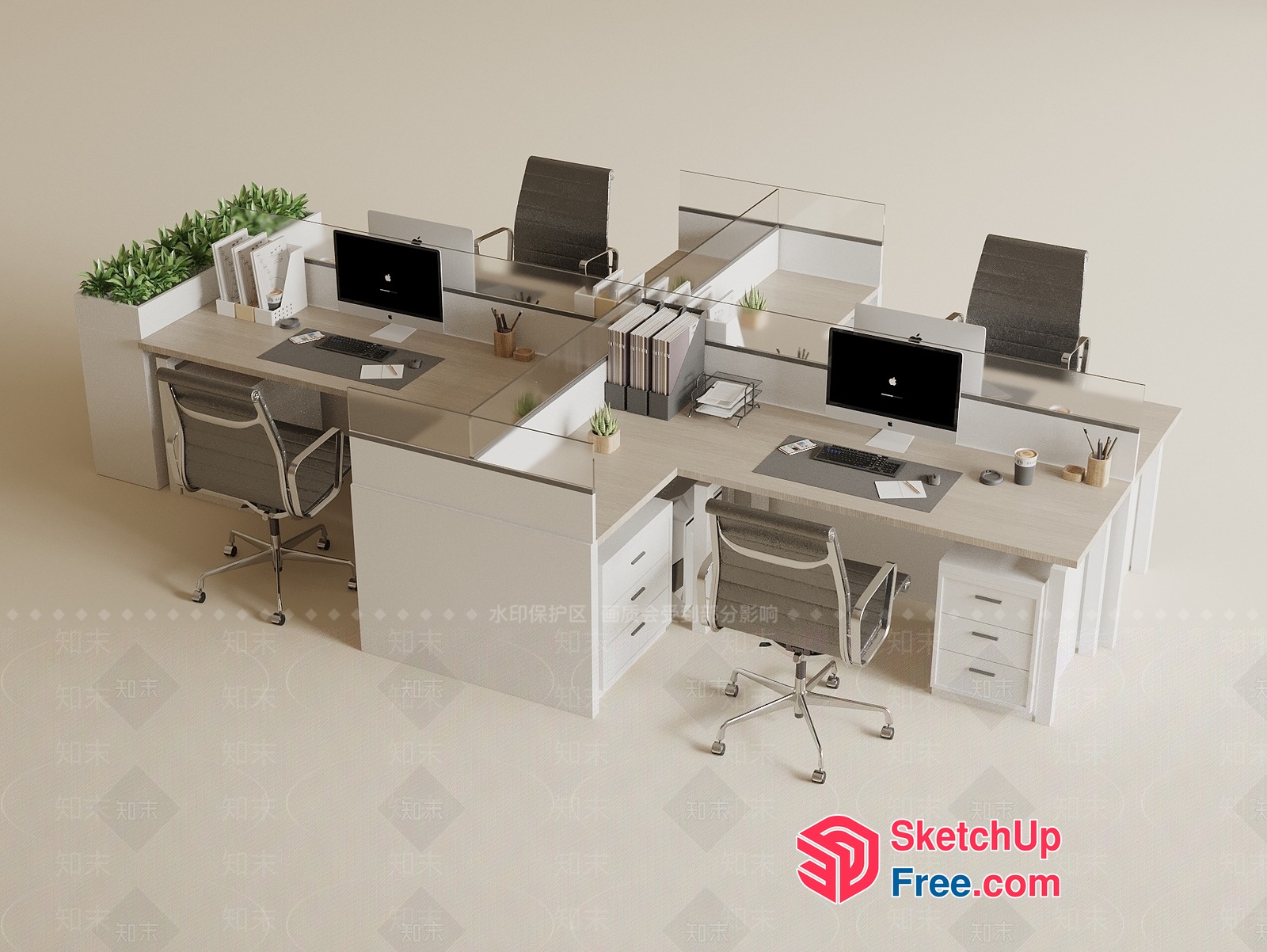 Modern Minimalist Office Space With White And Gray Tones 3D SketchUp File