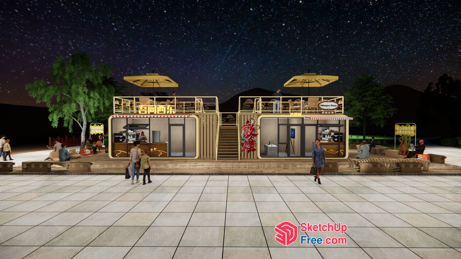 Night Market Food Truck Exterior 3D SketchUp File