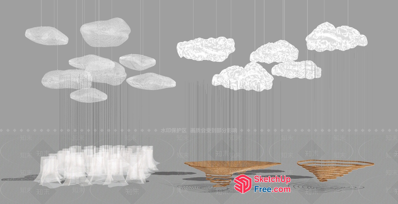 Cloudy Decorative Rainy Day Scene 3D SketchUp File
