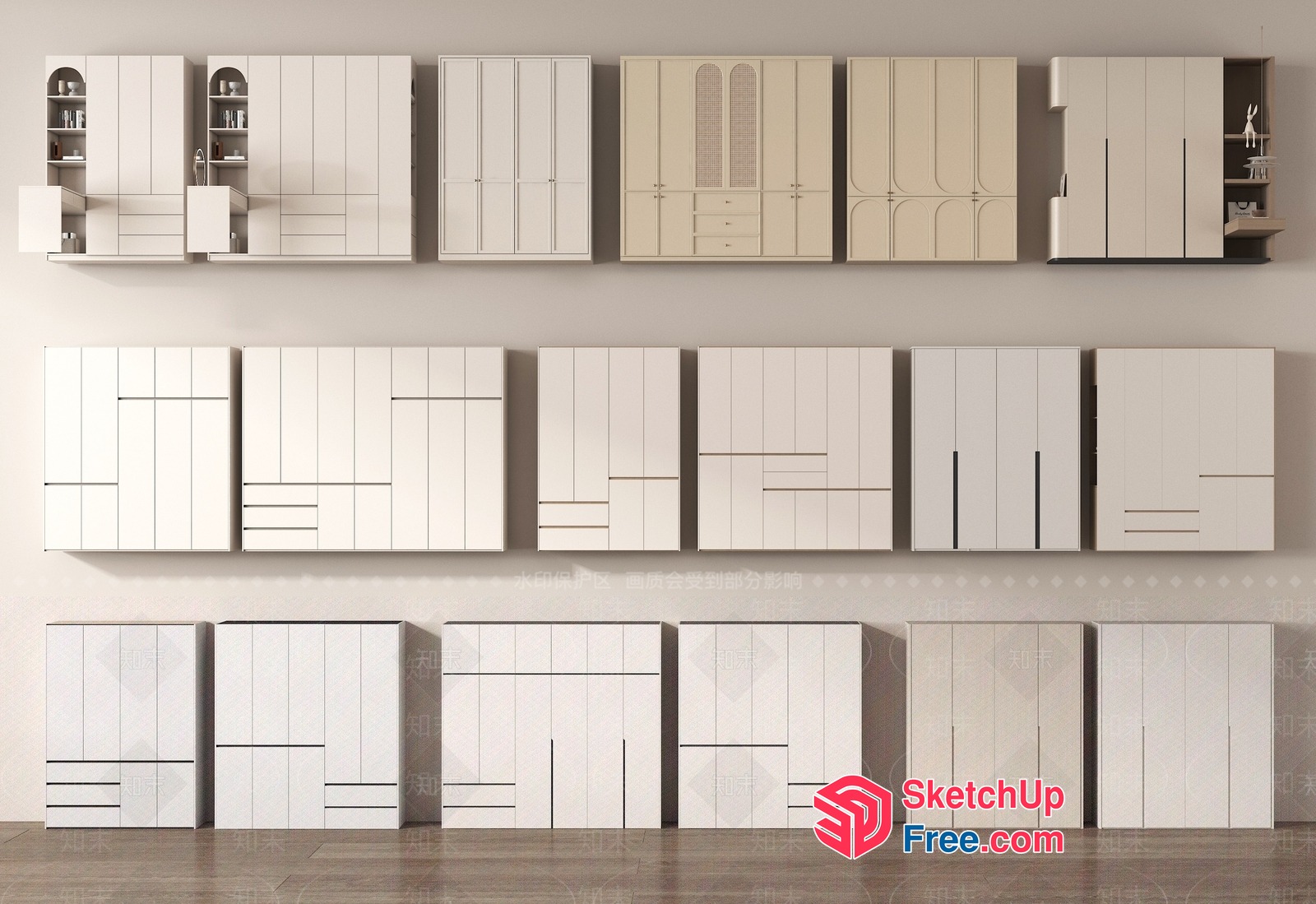 White Modern Minimalist Wardrobe Collection 3D SketchUp File