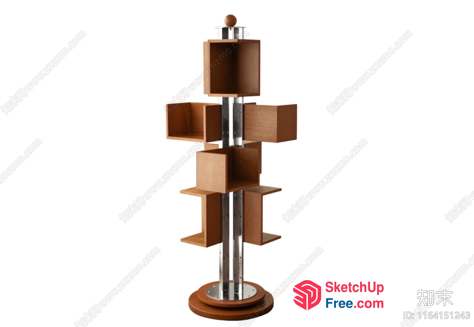 Modern Wooden Bookcase With Rotating Display Shelves 3D SketchUp File