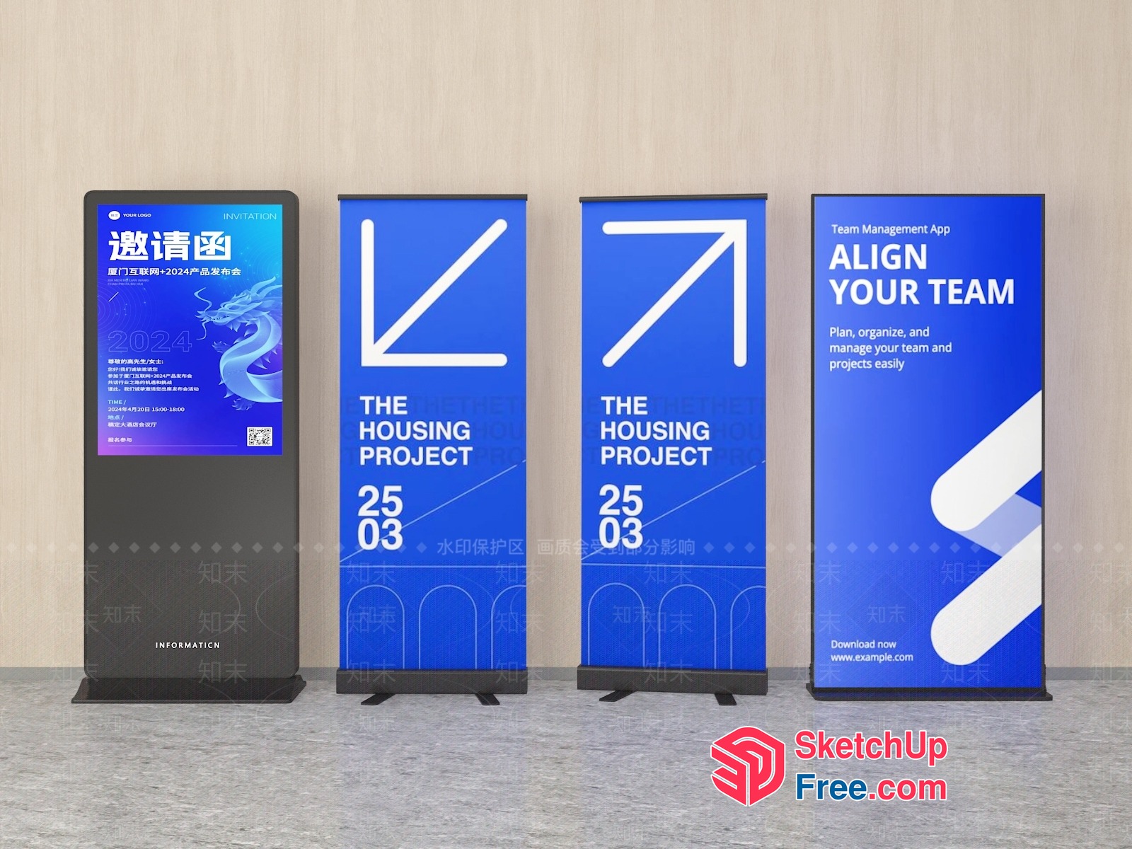 Blue And White Advertising Displays 3D SketchUp File