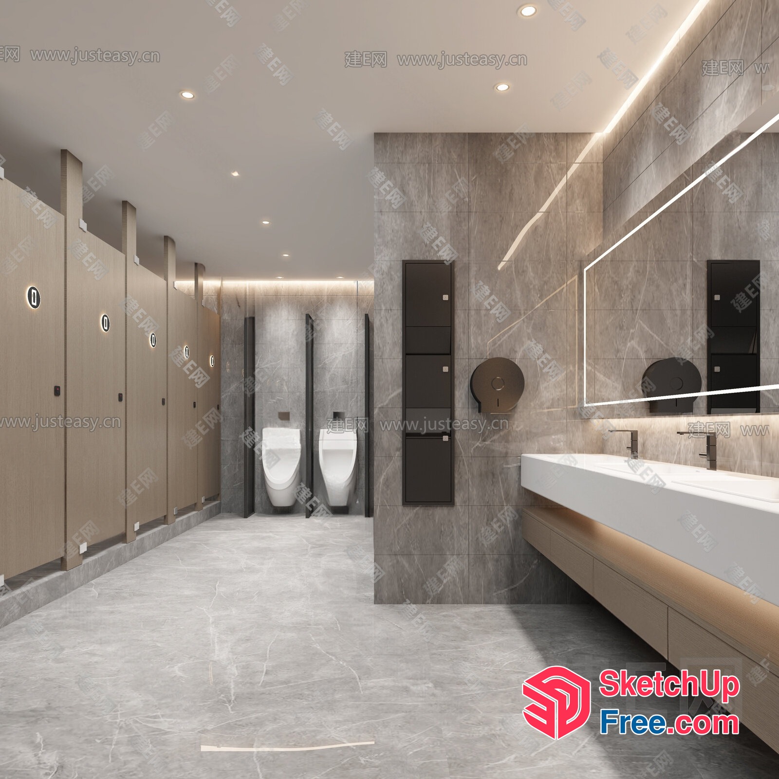 Modern Bathroom Interior With Sleek Fixtures And Marble Accents 3D SketchUp File