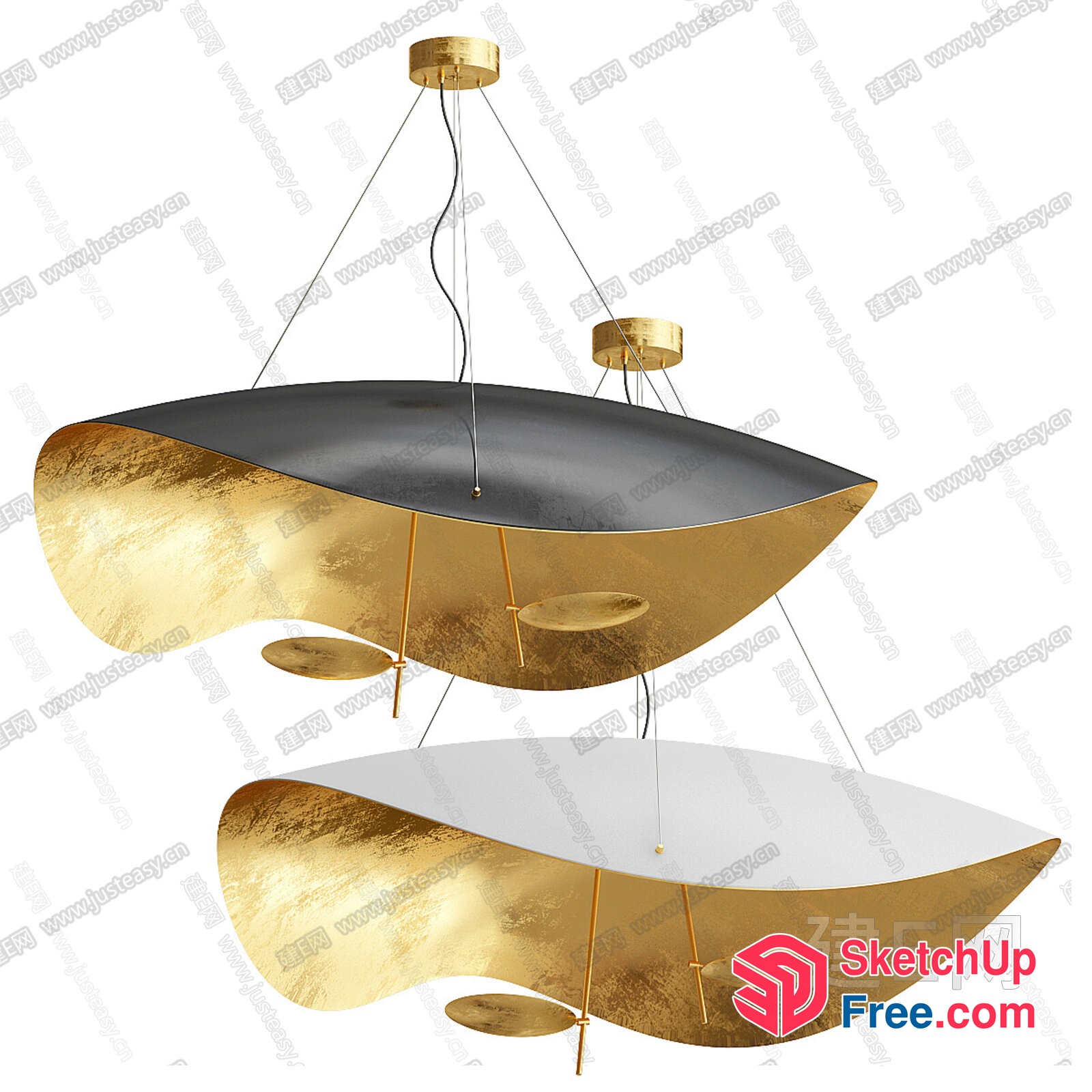 Modern Hanging Chandelier With Gold And Gray Accents 3D SketchUp File
