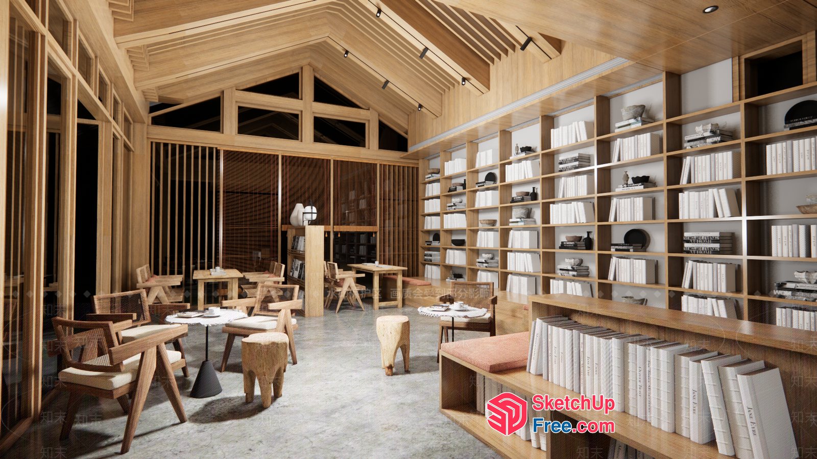 Modern Wooden Library Interior 3D SketchUp File