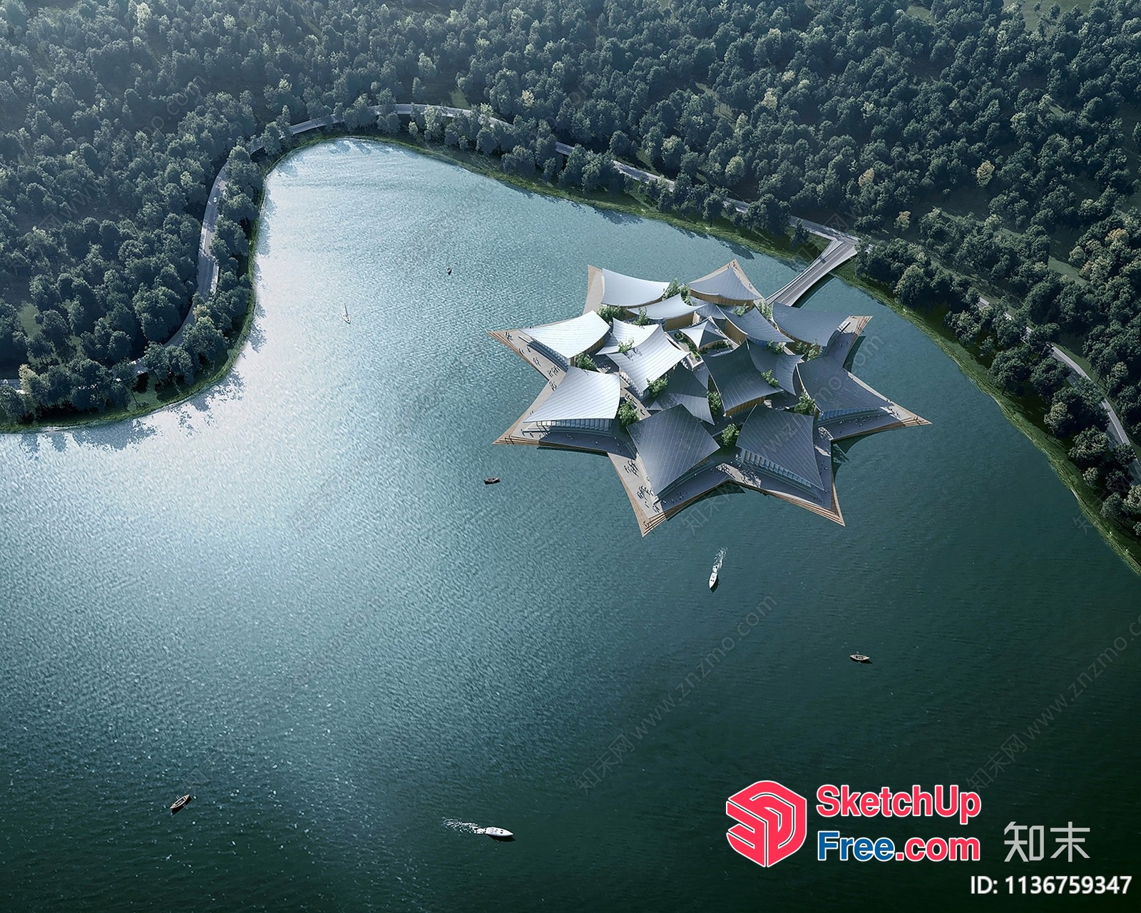 Futuristic Star-Shaped Villa On A Serene Lake 3D SketchUp File