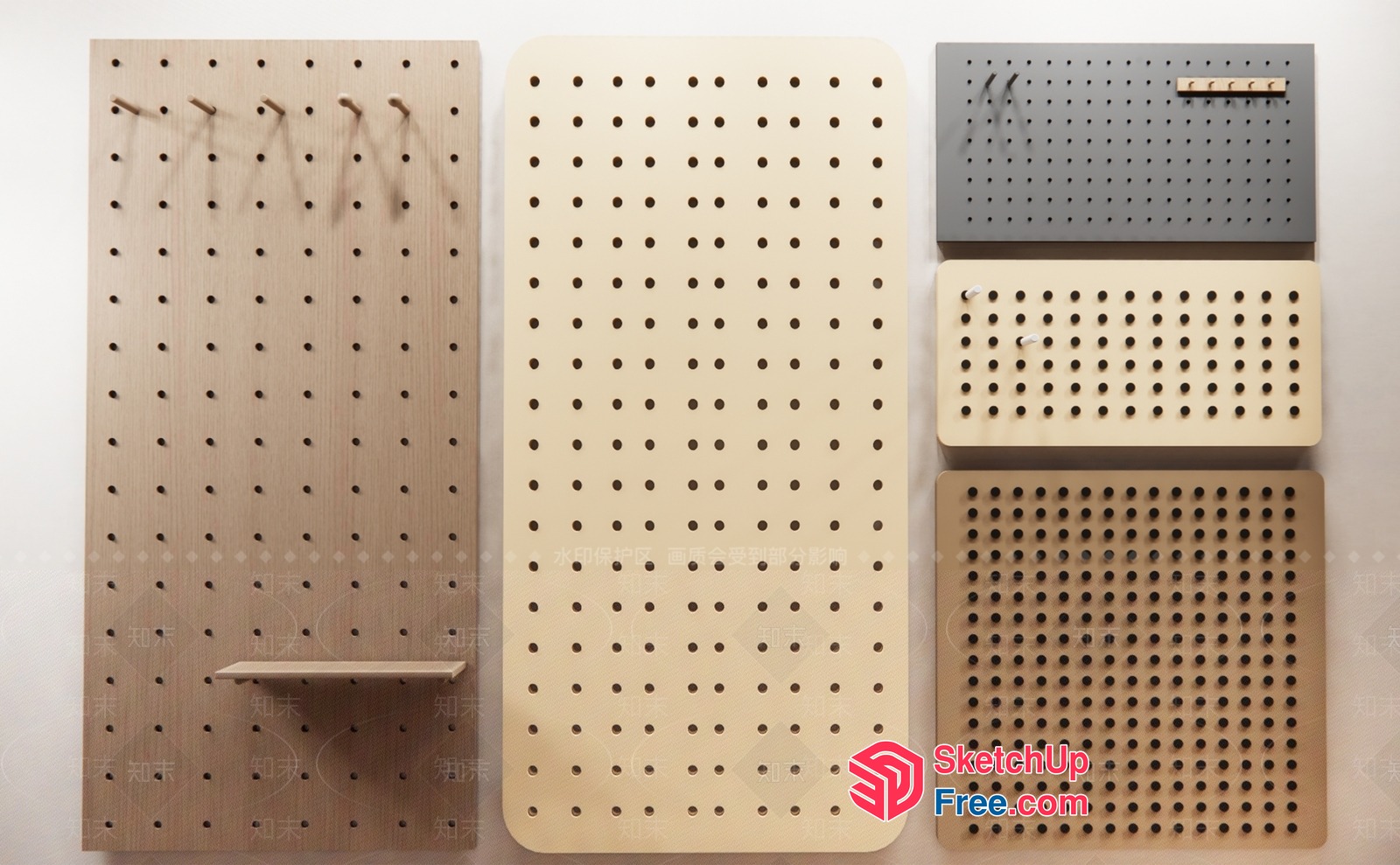Wooden Pegboard With Shelf And Hooks 3D SketchUp File