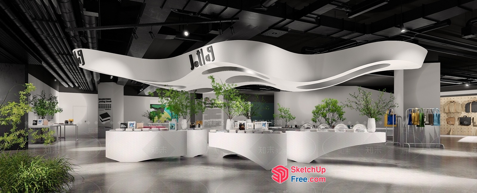 Modern White Reception Desk With Curved Ceiling 3D SketchUp File