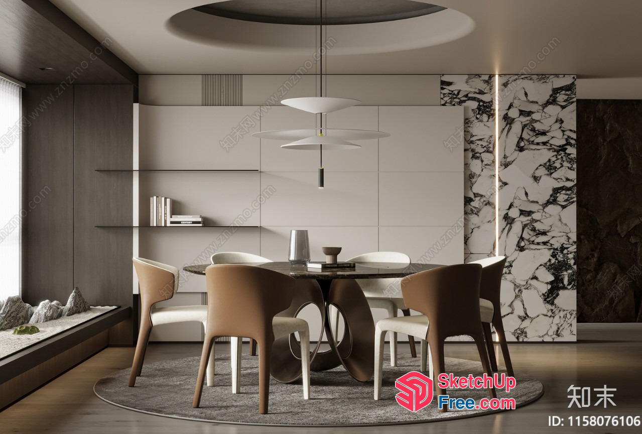 Modern Minimalist Dining Room With Natural Materials 3D SketchUp File