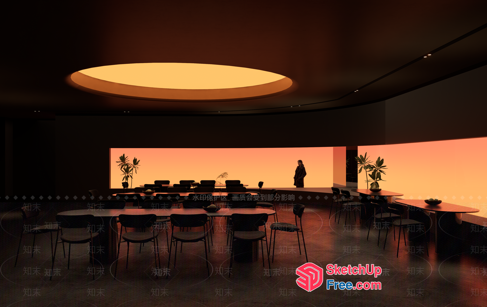 Modern Dark Dining Room With Circular Light Fixture 3D SketchUp File
