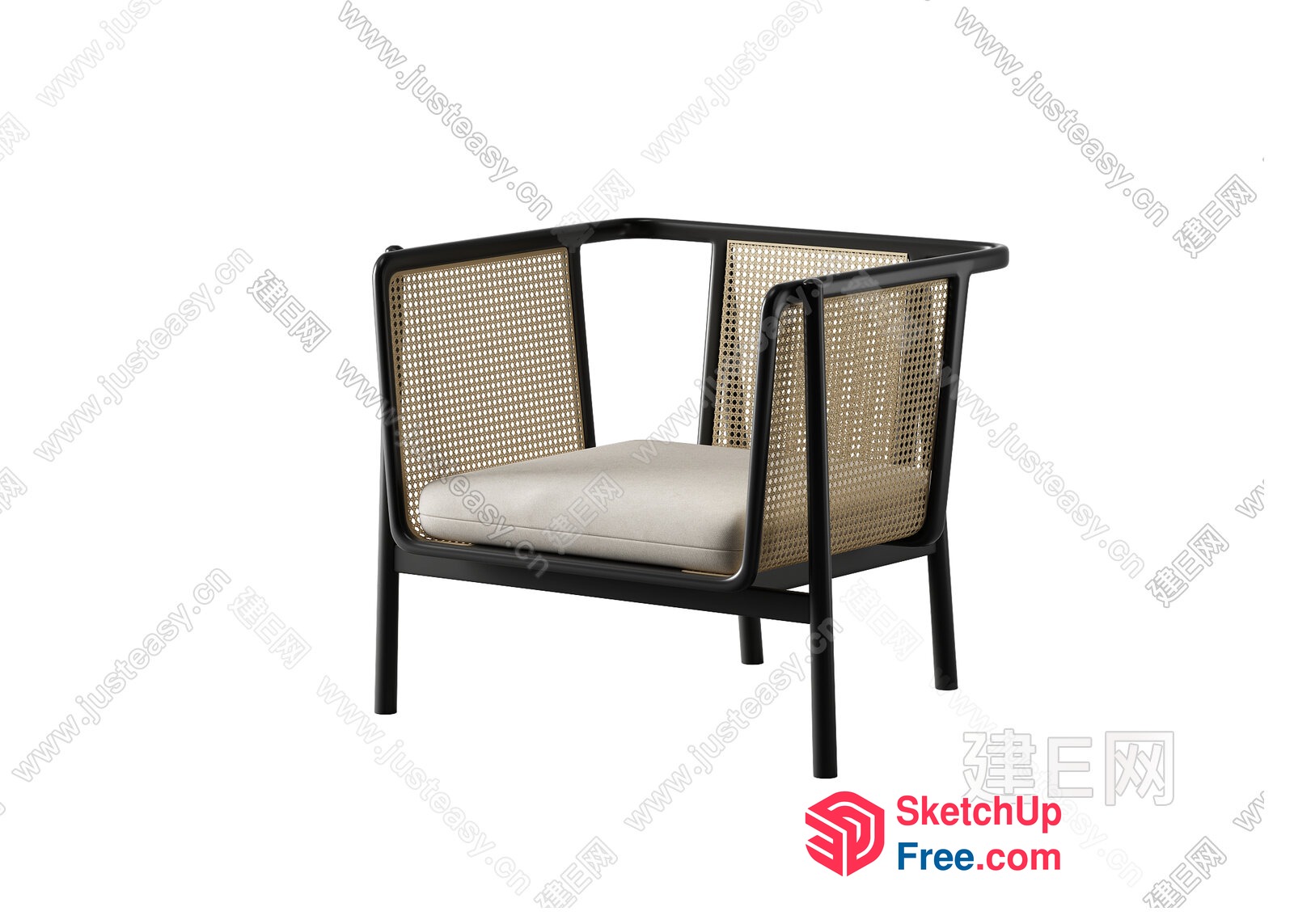 Modern Rattan Chair With Cushion 3D SketchUp File
