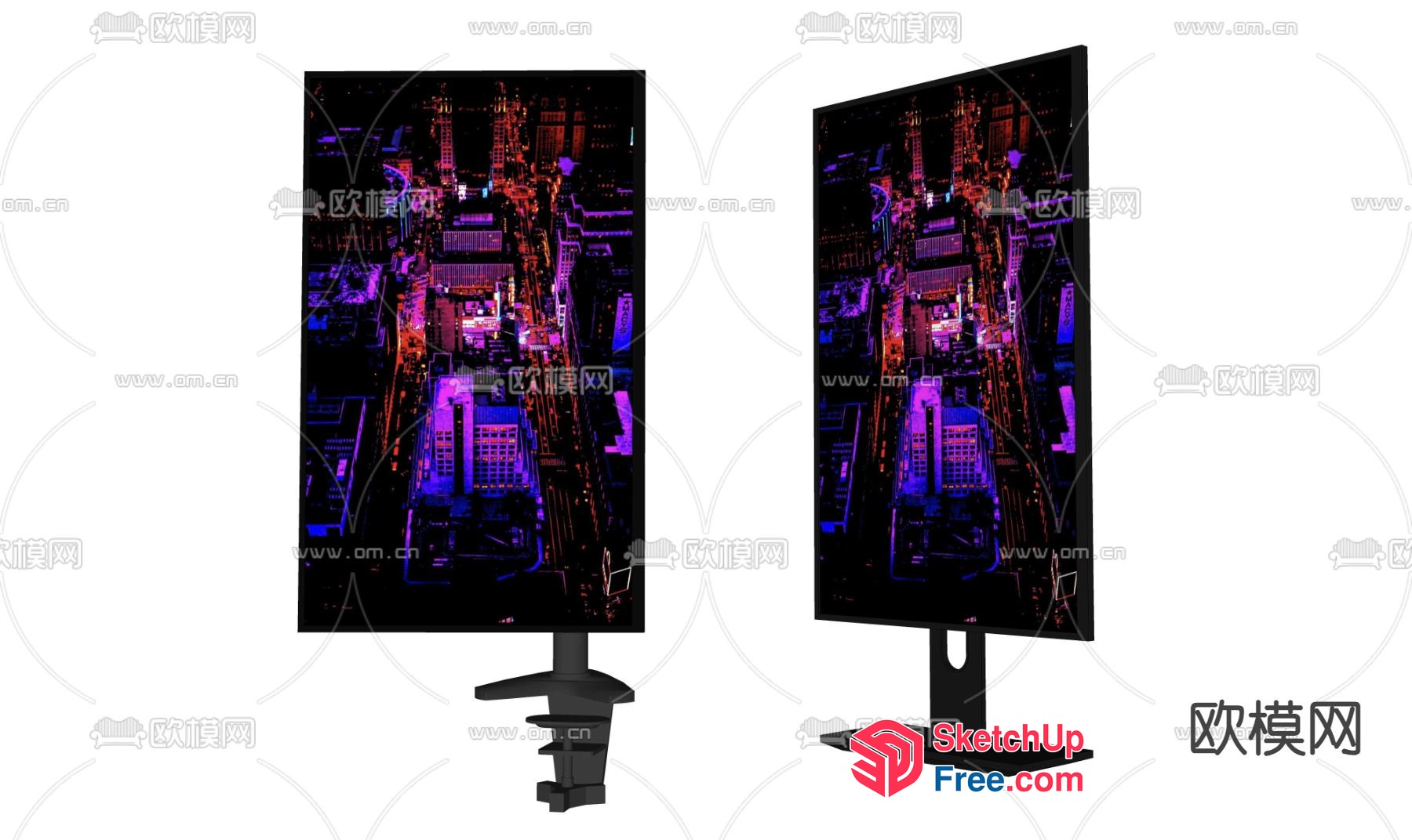 Two Large Monitors On Black Stands 3D SketchUp File