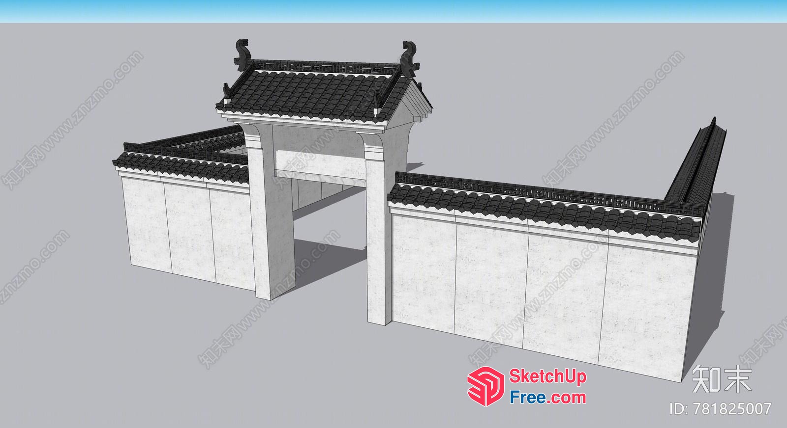 Traditional Chinese Architecture With Black Roof And White Walls 3D SketchUp File