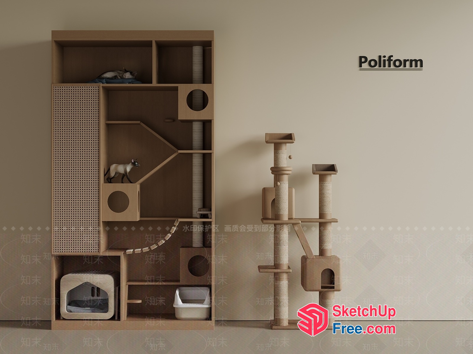 Poliform Cat Tower And Litter Box Storage 3D SketchUp File