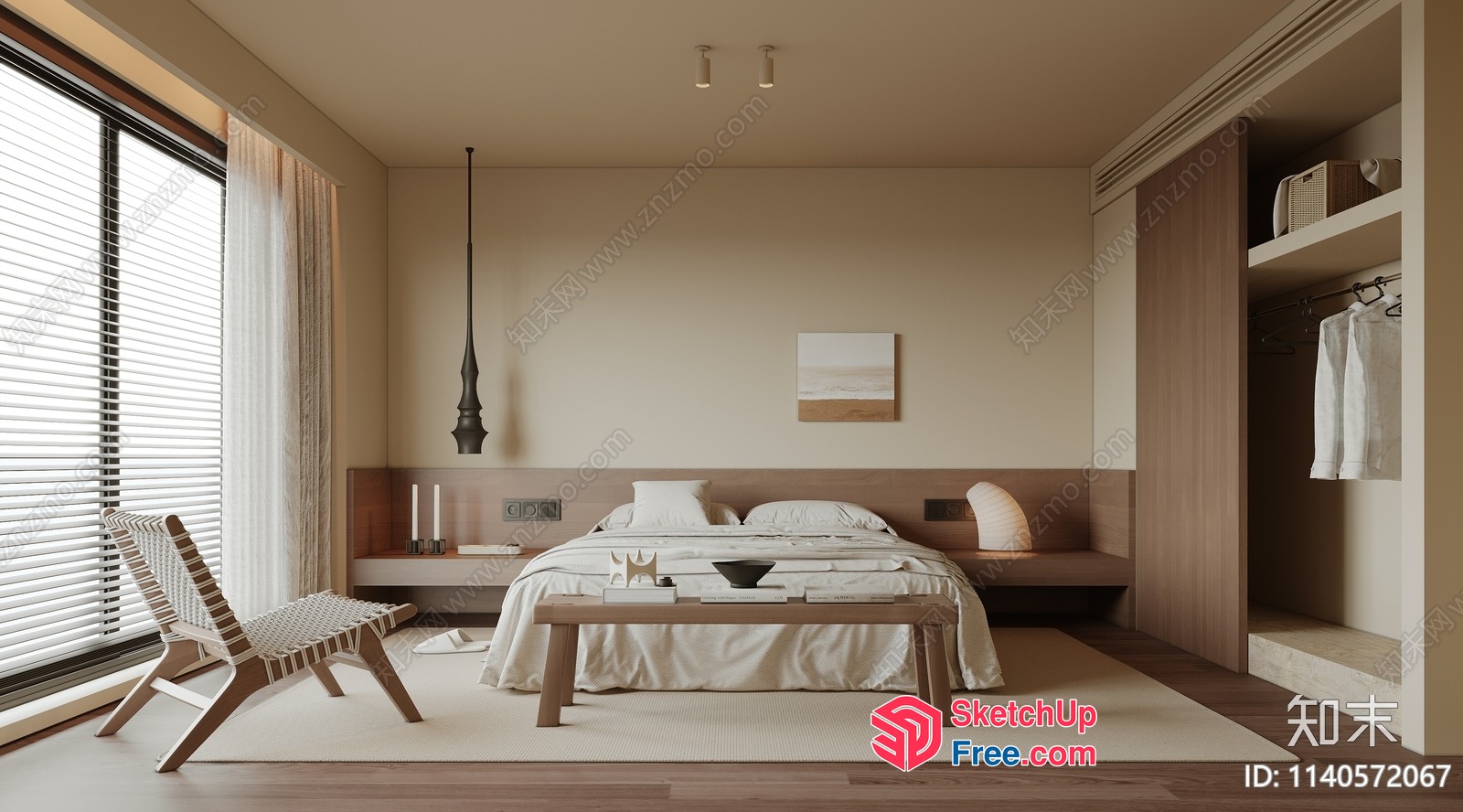 Japanese Style Minimalist Bedroom 3D SketchUp File