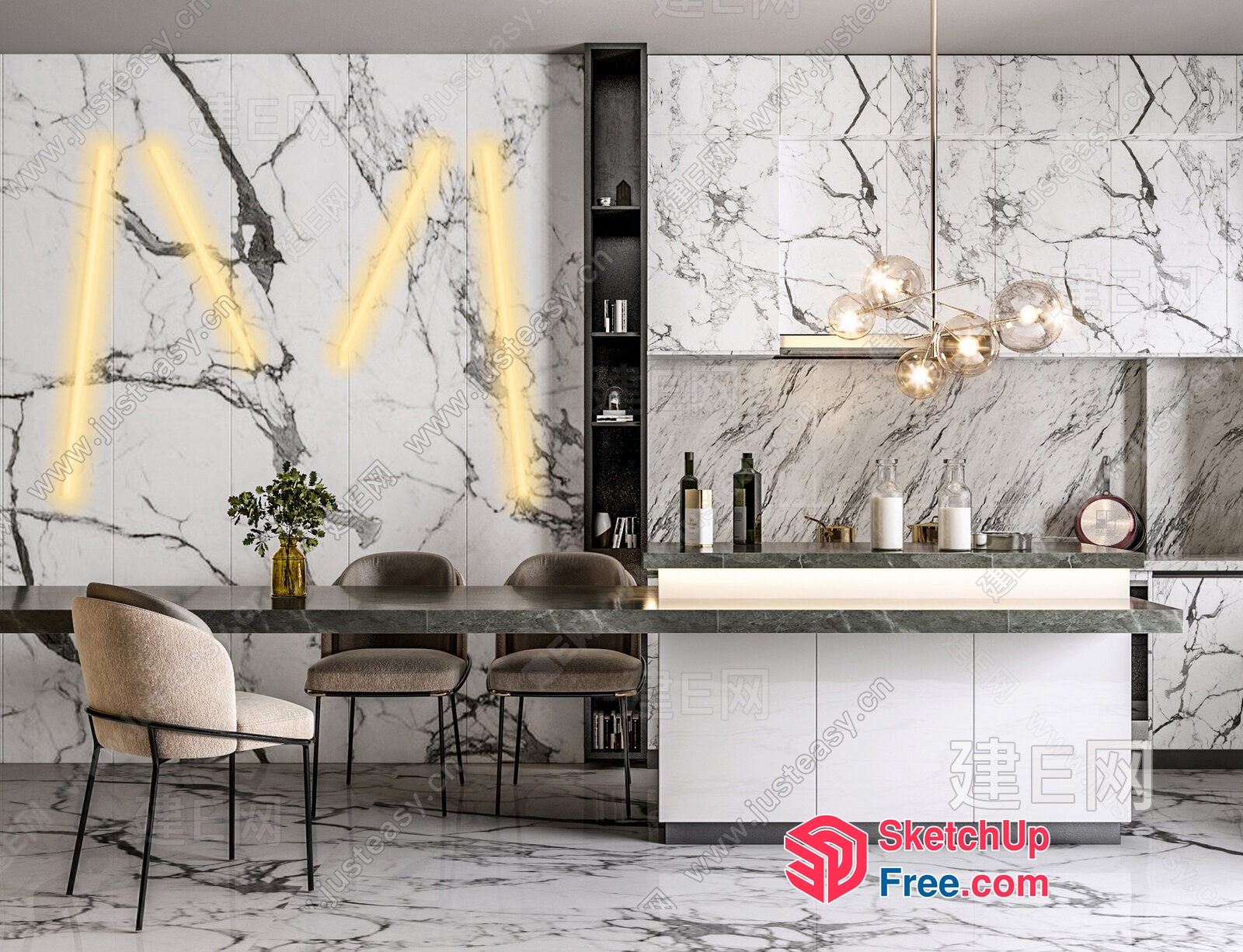 Modern Marble Kitchen Interior 3D SketchUp File