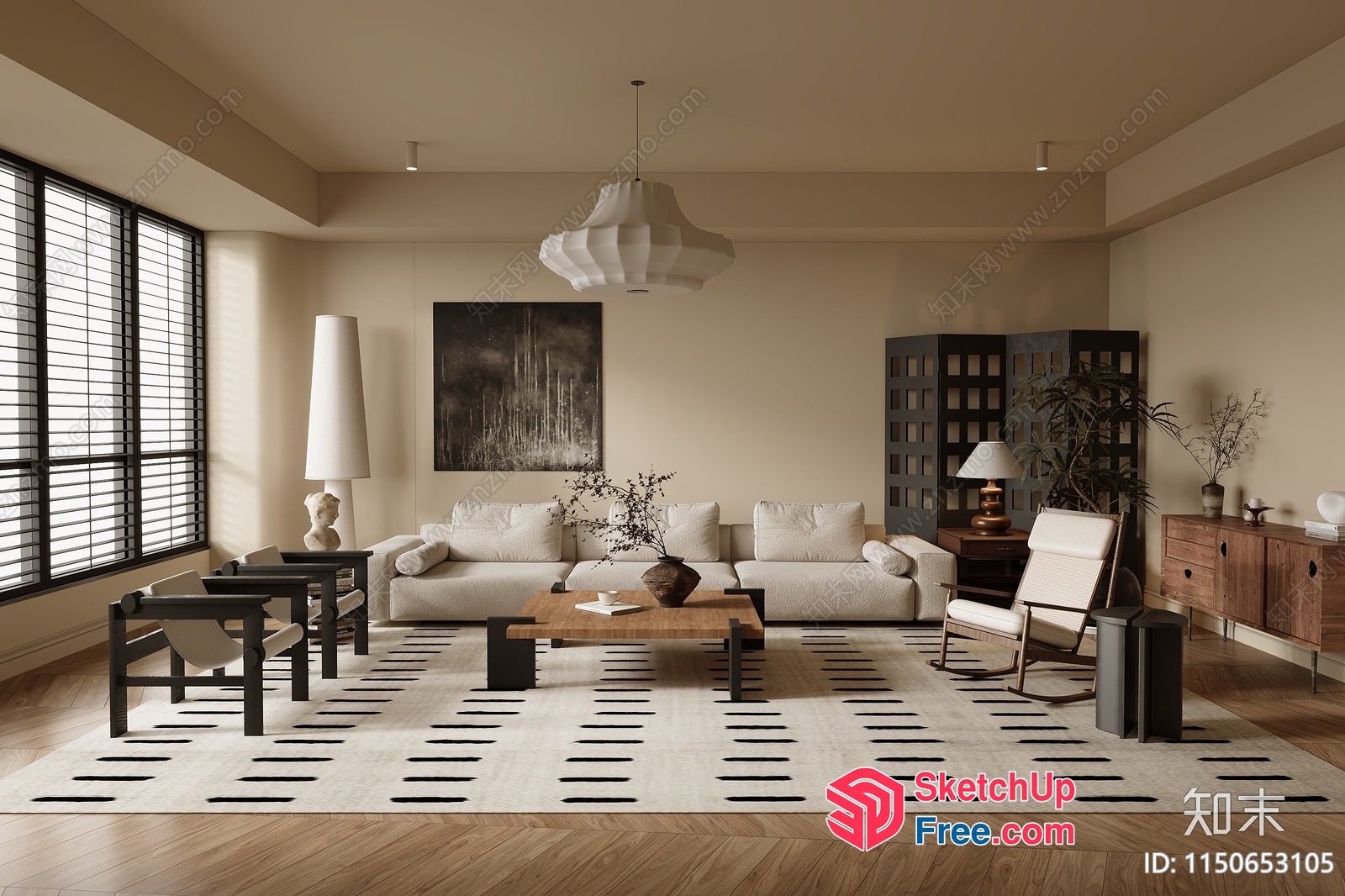 Minimalist Japanese Style Living Room 3D SketchUp File