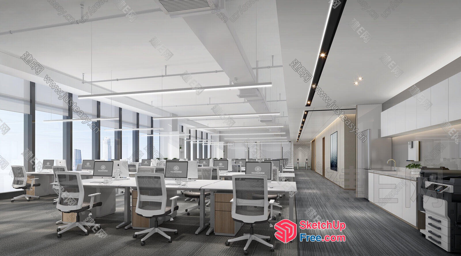 Modern Office Space With Sleek White And Gray Furniture 3D SketchUp File