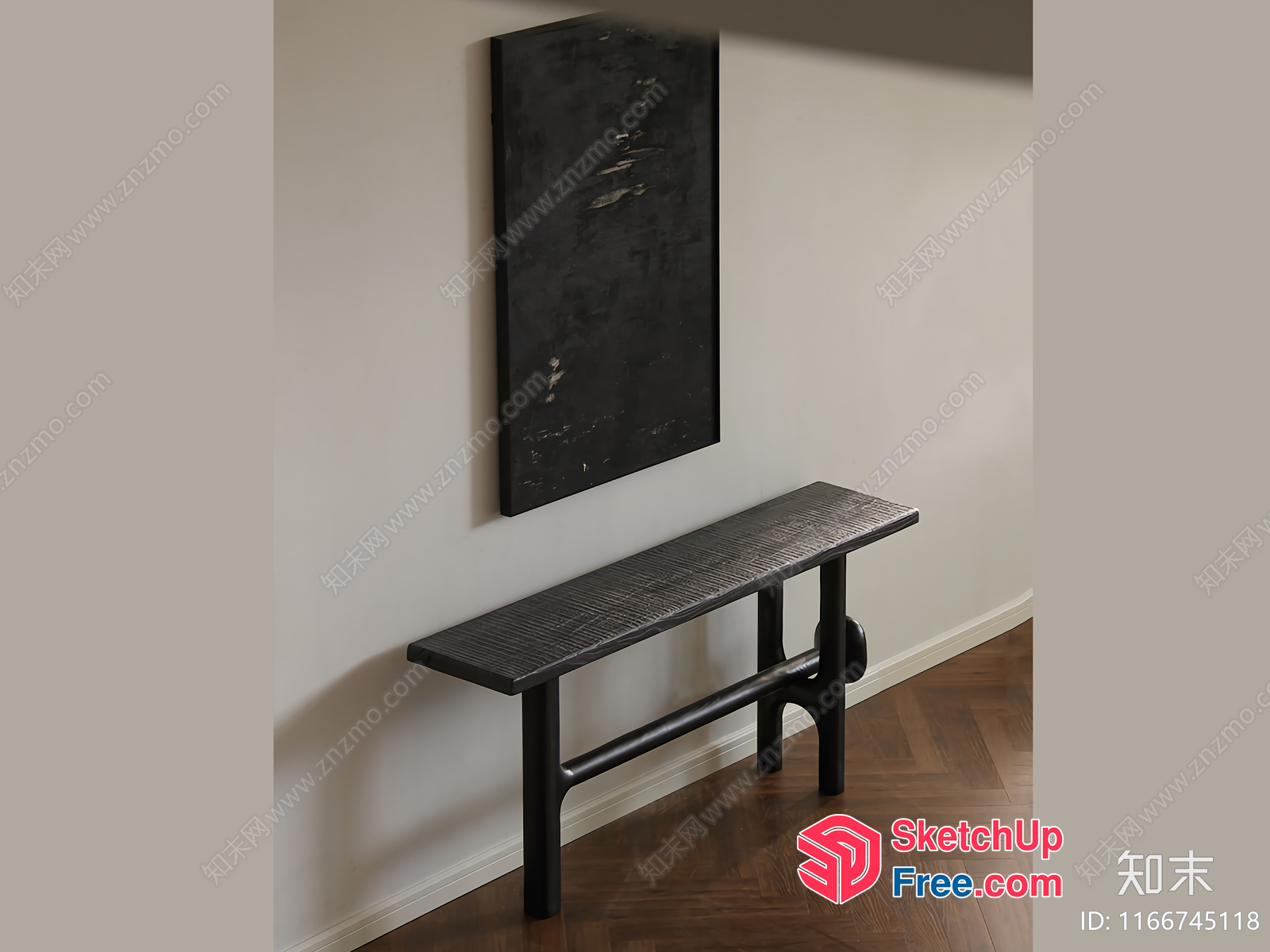 Modern Black Console Table With Matching Artwork 3D SketchUp File