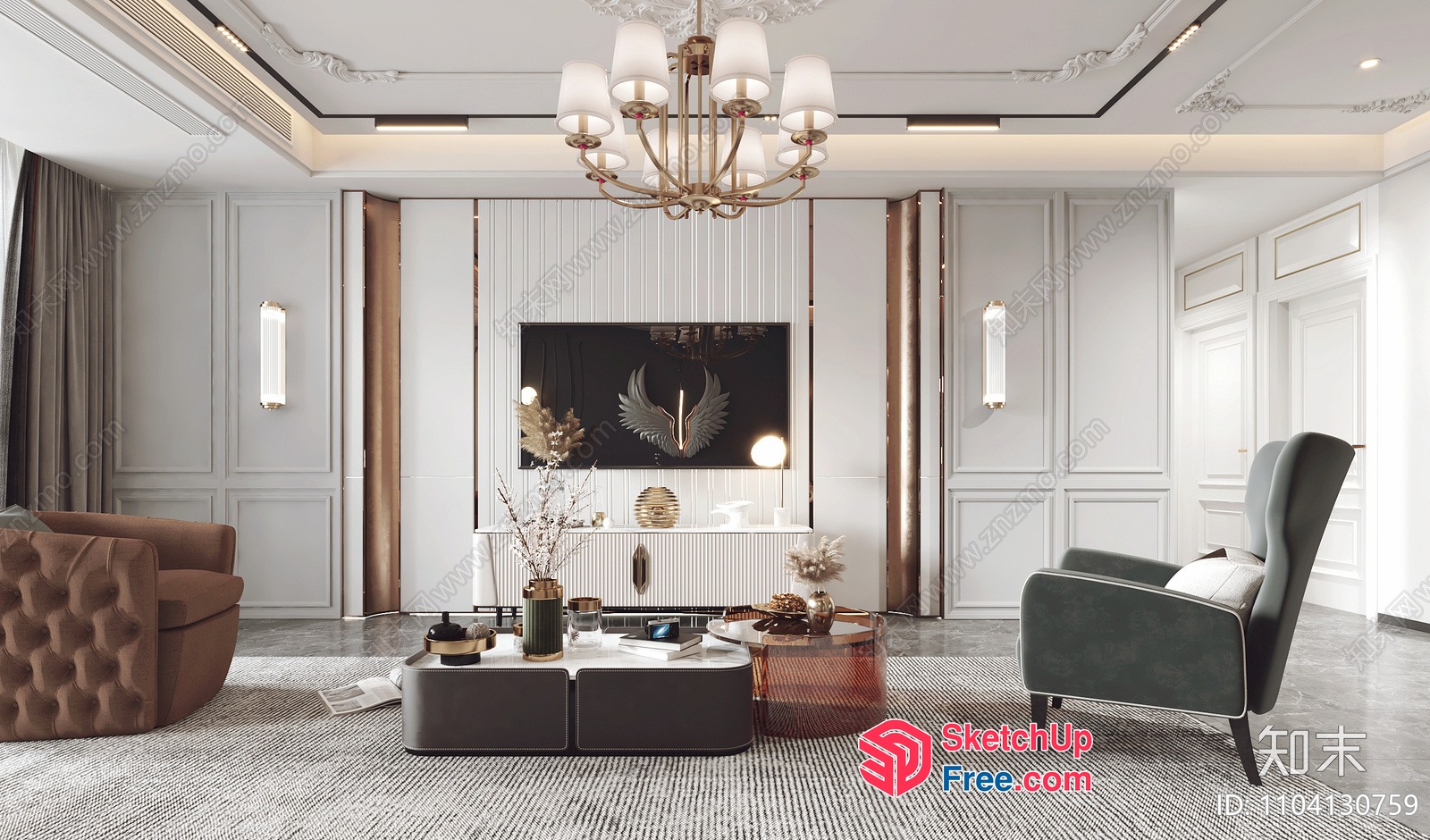 Elegant Living Room With Modern Decor And Lighting 3D SketchUp File