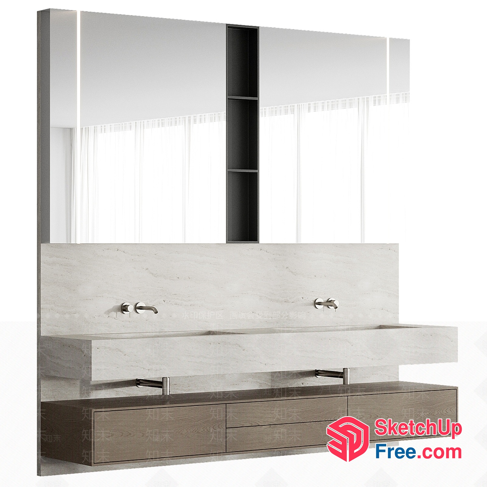 Modern Minimalist Bathroom Sink And Cabinet Unit 3D SketchUp File