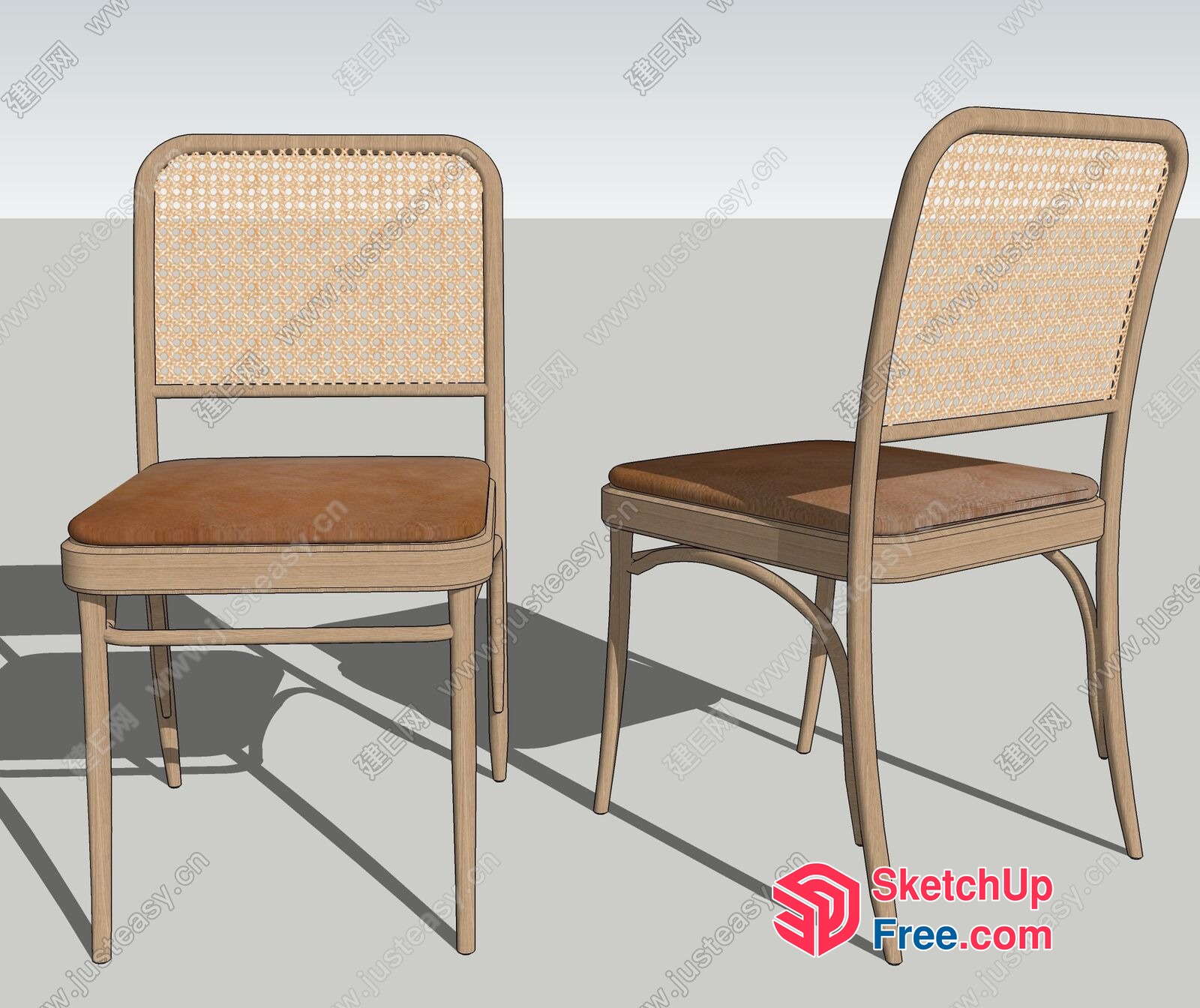 Wooden Chairs With Rattan Backrests And Cushioned Seats 3D SketchUp File