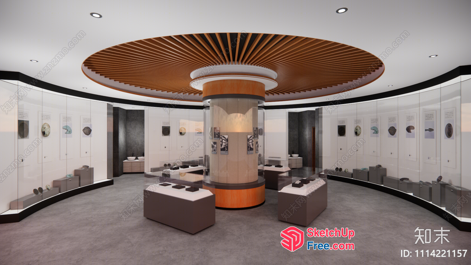 Museum With Pillars And Glass Cases 3D SketchUp File