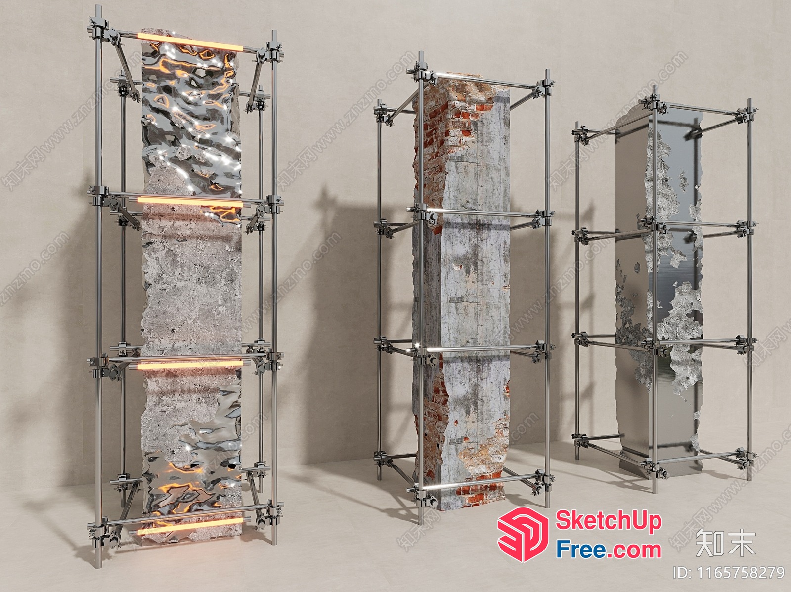Modern Glass Partition Screen With Metal Frame 3D SketchUp File