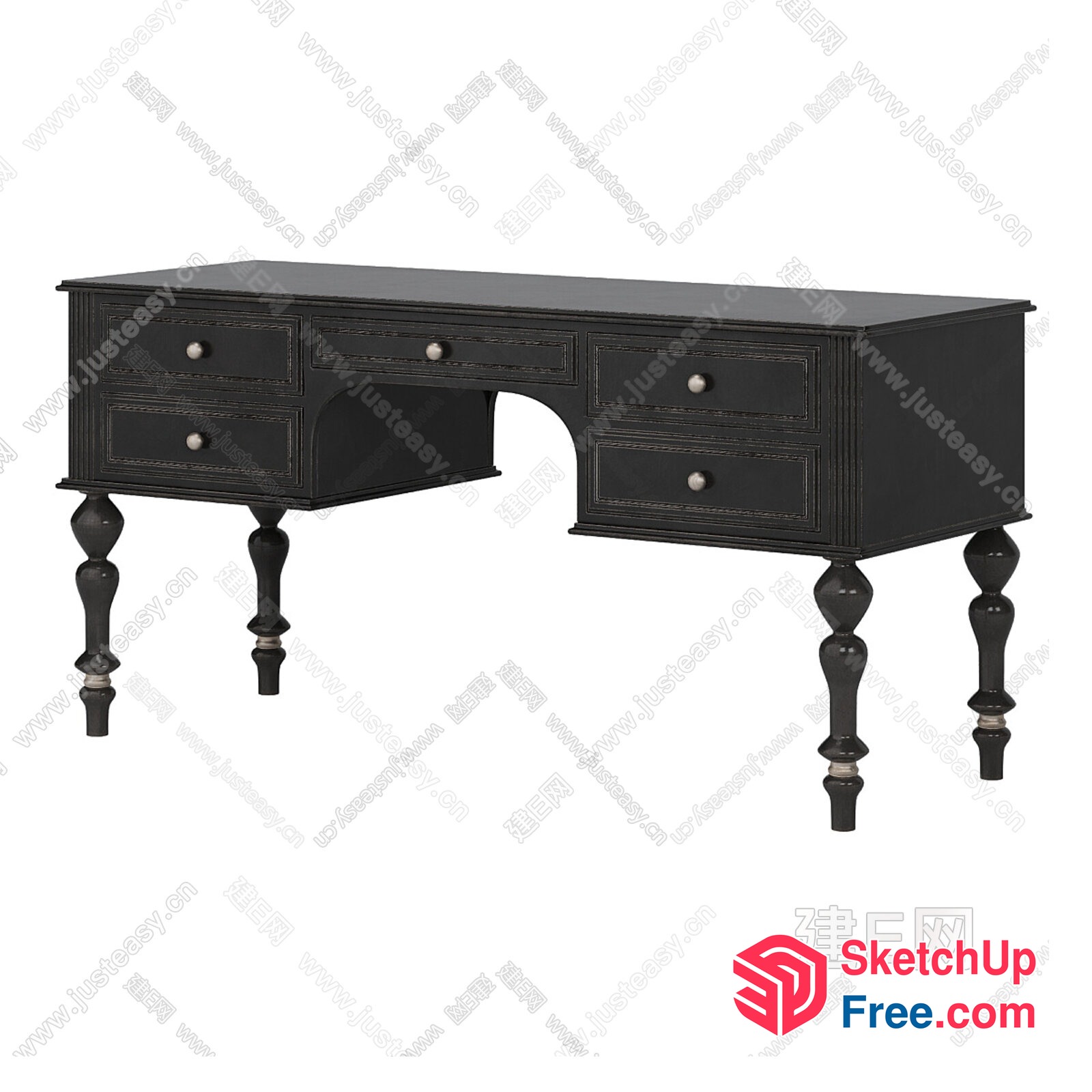 Classic Black Desk With Ornate Legs 3D SketchUp File