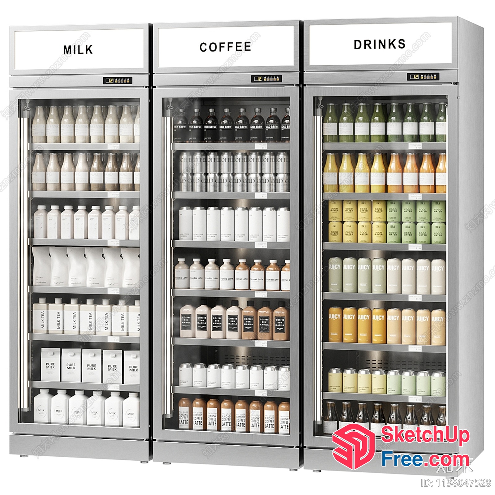 Beverage Refrigerator With Milk, Coffee, And Drinks 3D SketchUp File