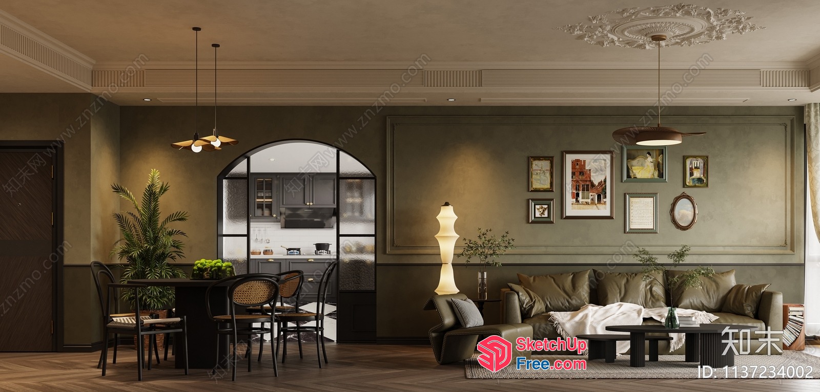 Elegant Modern Living Room With Classic Moulding 3D SketchUp File