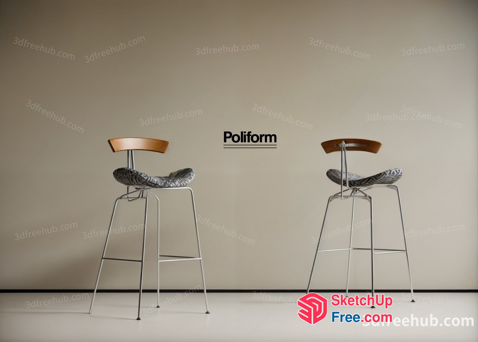 Two Bar Stools In A Modern Setting 3D SketchUp File