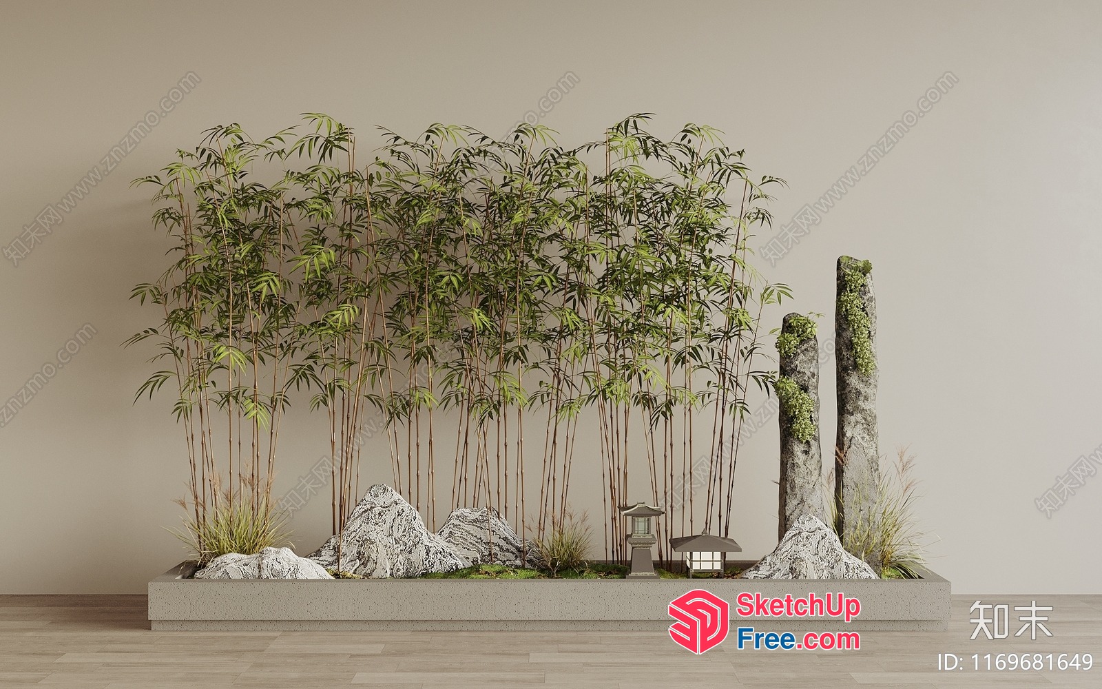 Elegant Japanese-Inspired Bamboo And Stone Decor 3D SketchUp File