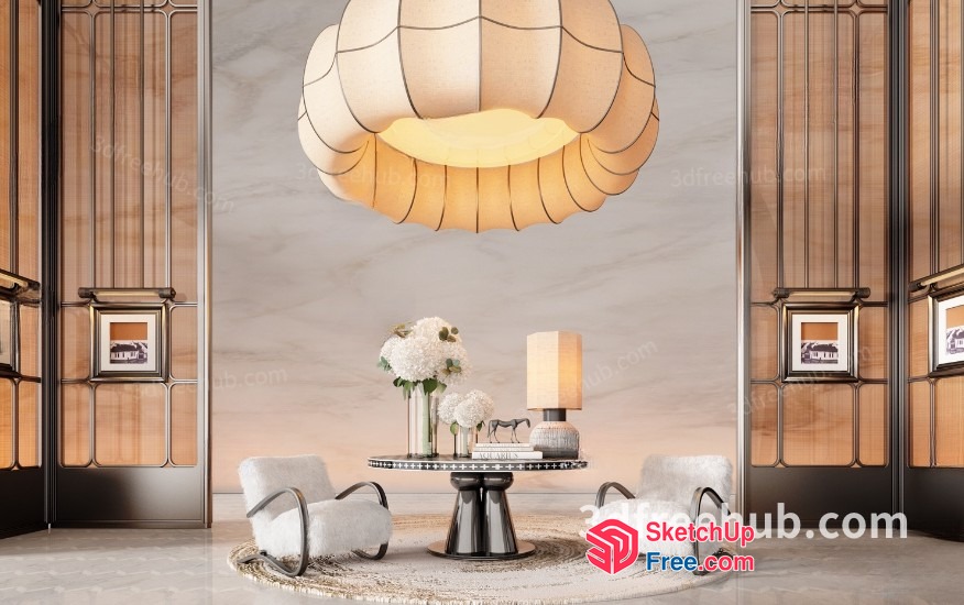 Elegant Modern Living Room With Creamy Style Decor 3D SketchUp File