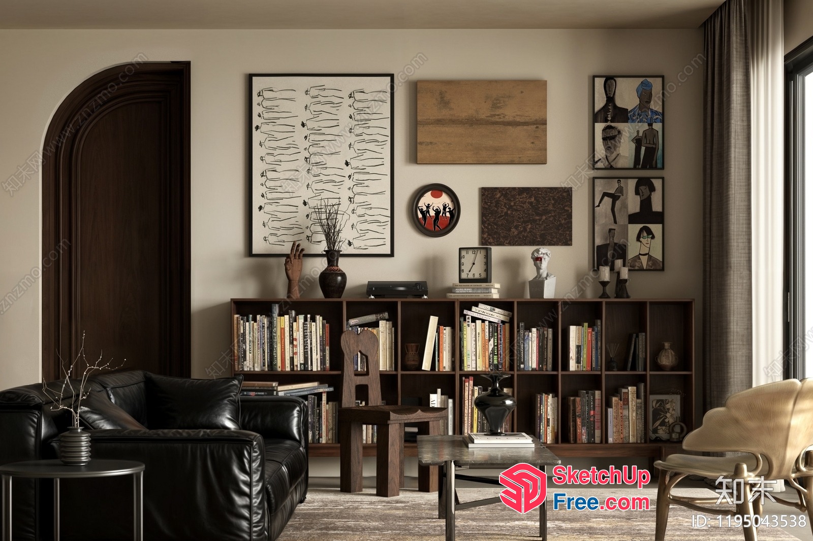 Artistic Interior With Bookshelf And Modern Decor 3D SketchUp File
