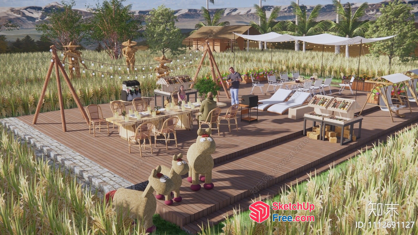 Outdoor Restaurant In A Rice Field 3D SketchUp File