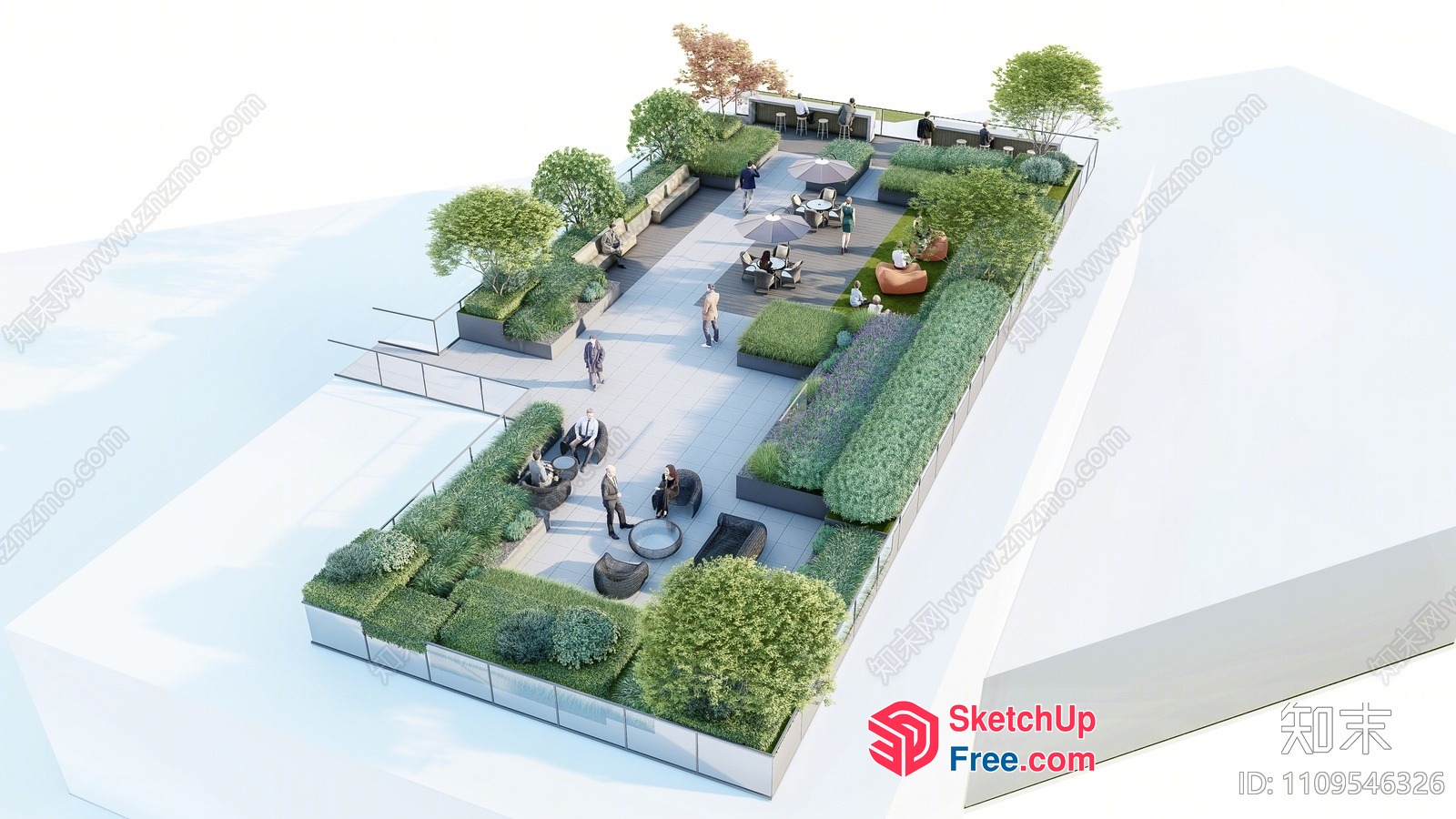 Modern Outdoor Seating Area With Greenery And Furniture 3D SketchUp File