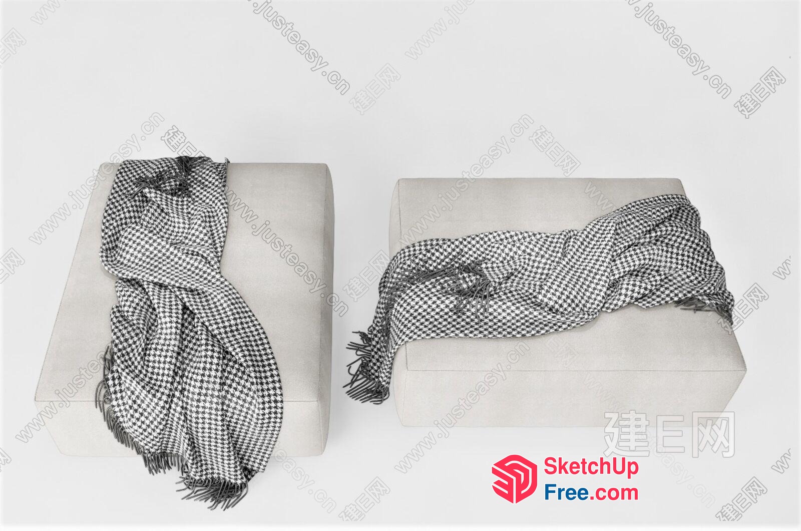 Simple White Furniture With Black And White Scarves 3D SketchUp File