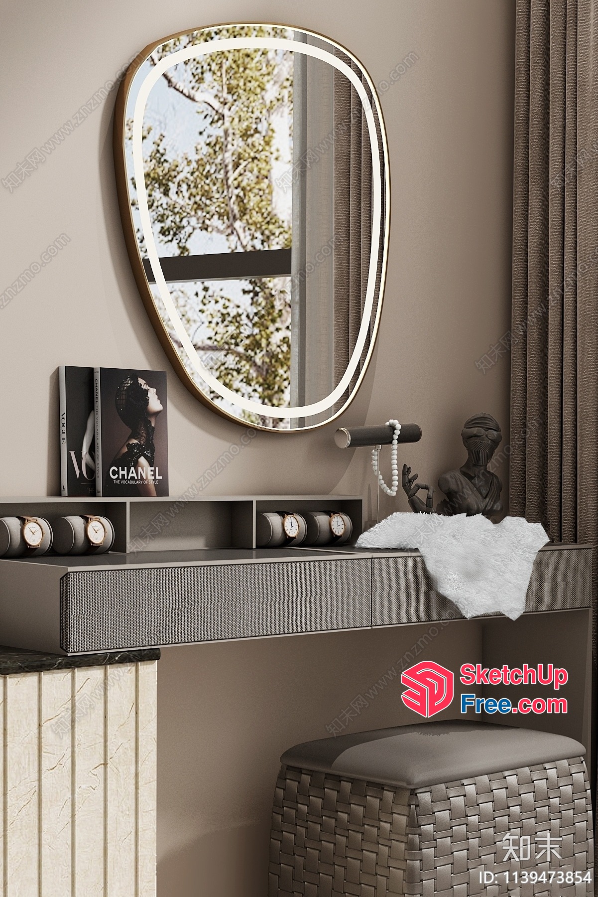 Elegant Vanity Area With Mirror And Shelf 3D SketchUp File