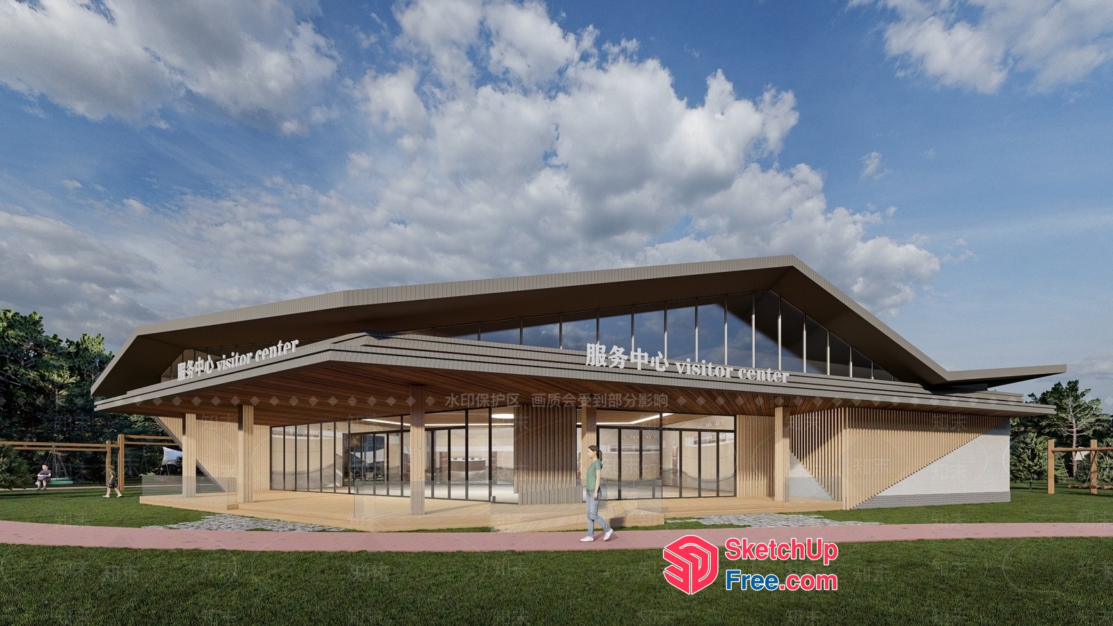 Modern Visitor Center Exterior 3D SketchUp File