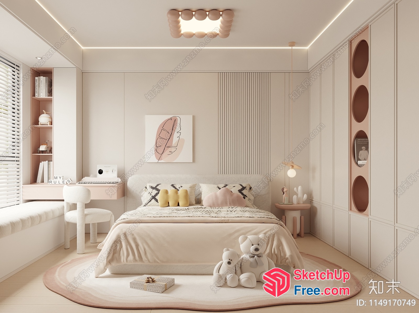 Elegant And Serene Bedroom With Soft Pastel Colors And Natural Light 3D SketchUp File