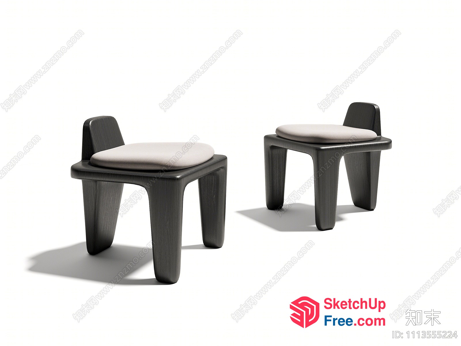 Two Small Wooden Stools With Cushions 3D SketchUp File