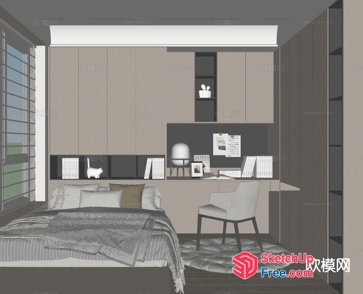 Cozy Minimalist Bedroom With Desk And Wardrobe 3D SketchUp File