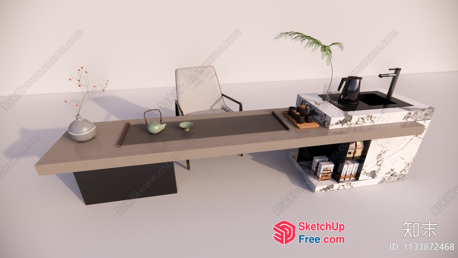 Modern Minimalist Japanese-Style Office Space 3D SketchUp File