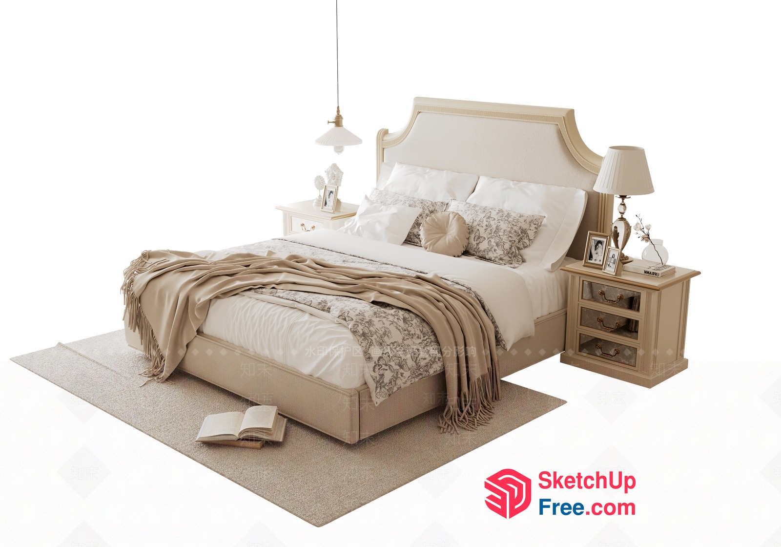 Elegant Creamy Style Bedroom Furniture 3D SketchUp File