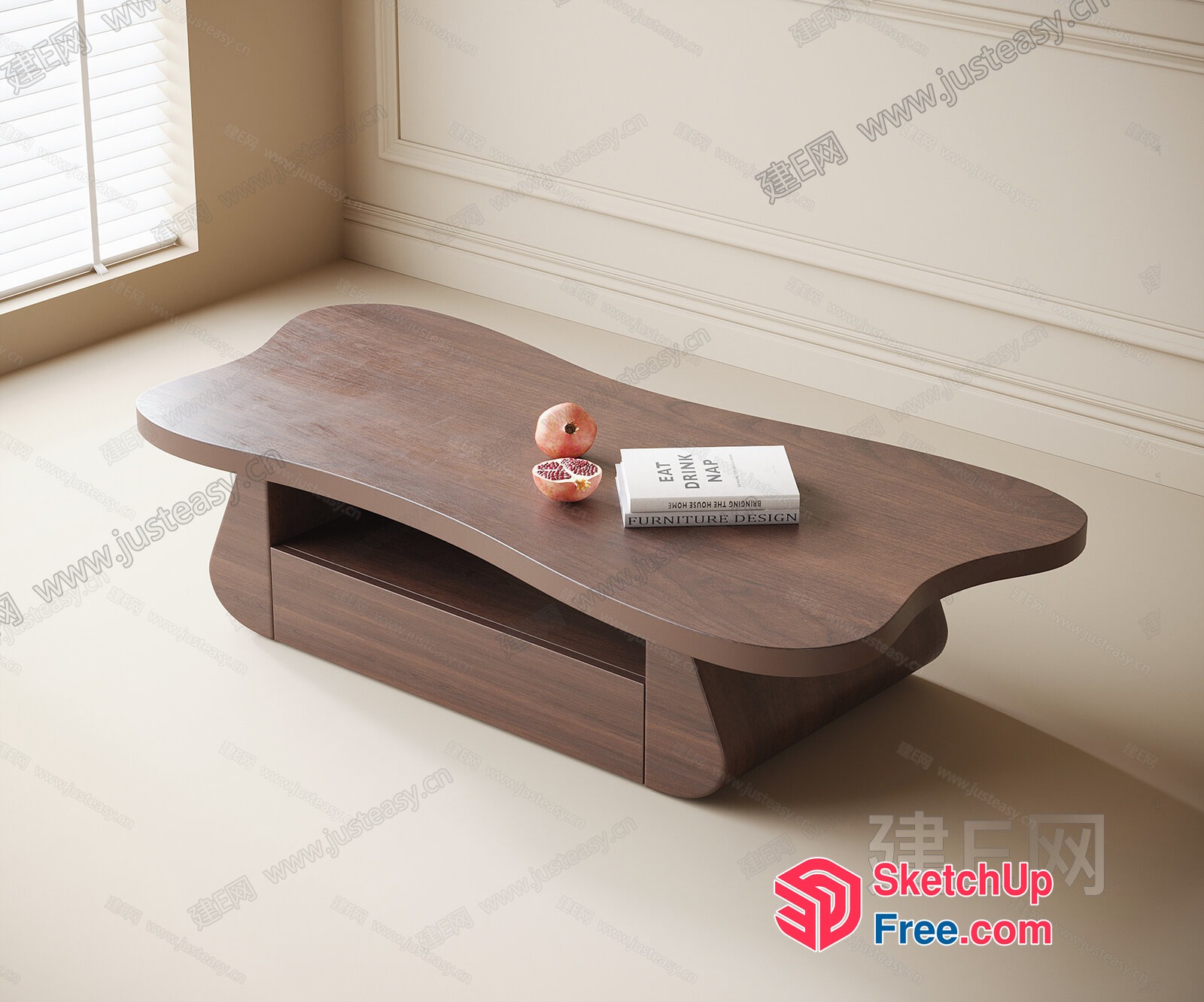 Modern Minimalist Coffee Table With Bookshelf 3D SketchUp File