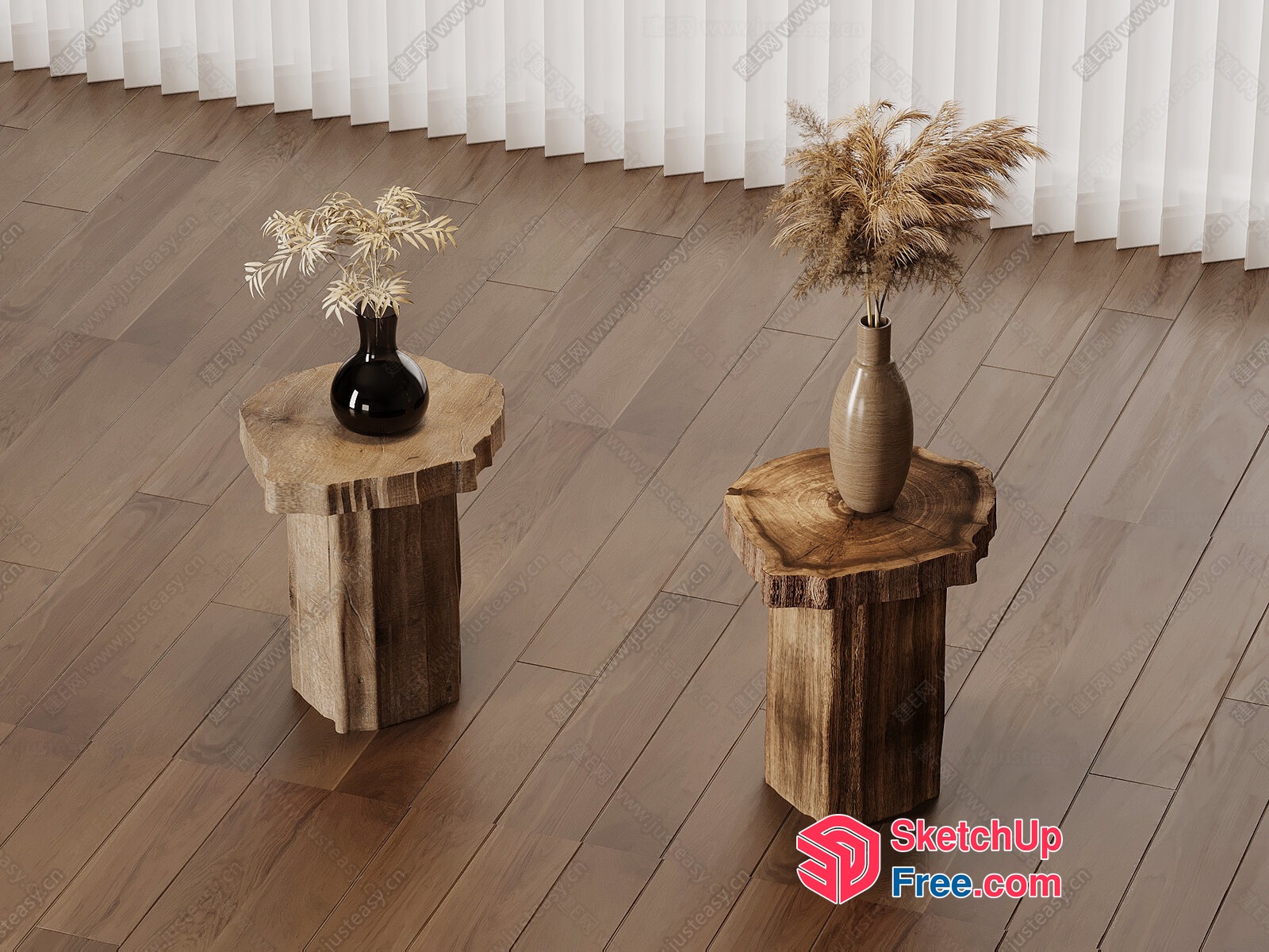 Two Wooden End Tables With Decorative Vases 3D SketchUp File